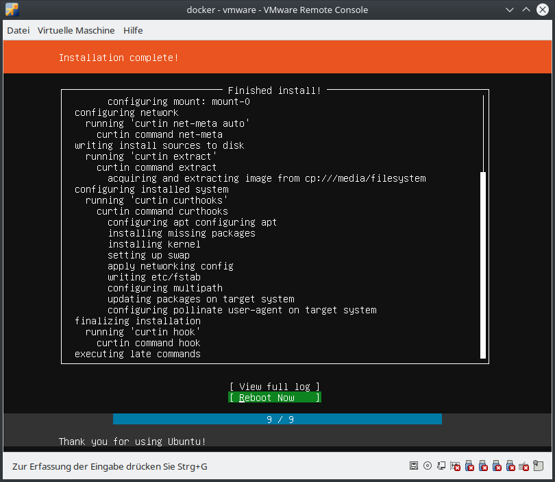 Ubuntu-Installation abgeschlossen