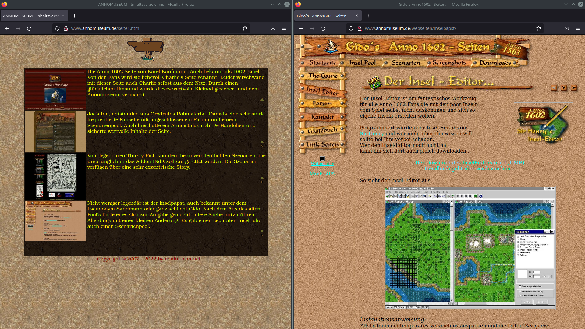 Webseite annomuseum.de im Firefox – Gido´s Anno 1602 - Seiten – Der Insel - Editor…
