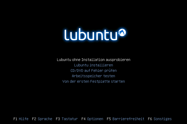 Hauptmenü des Lubuntu-Installers